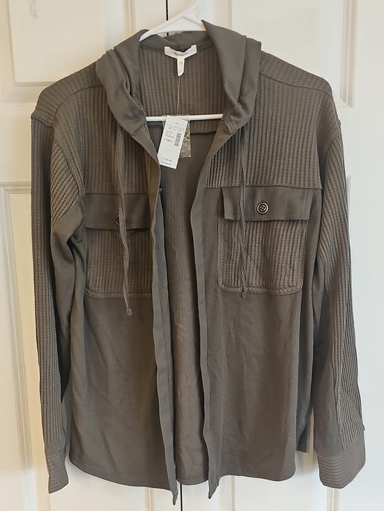 Maurices Tops - Maurices Waffle-Knit Hooded Cardigan - Olive Green